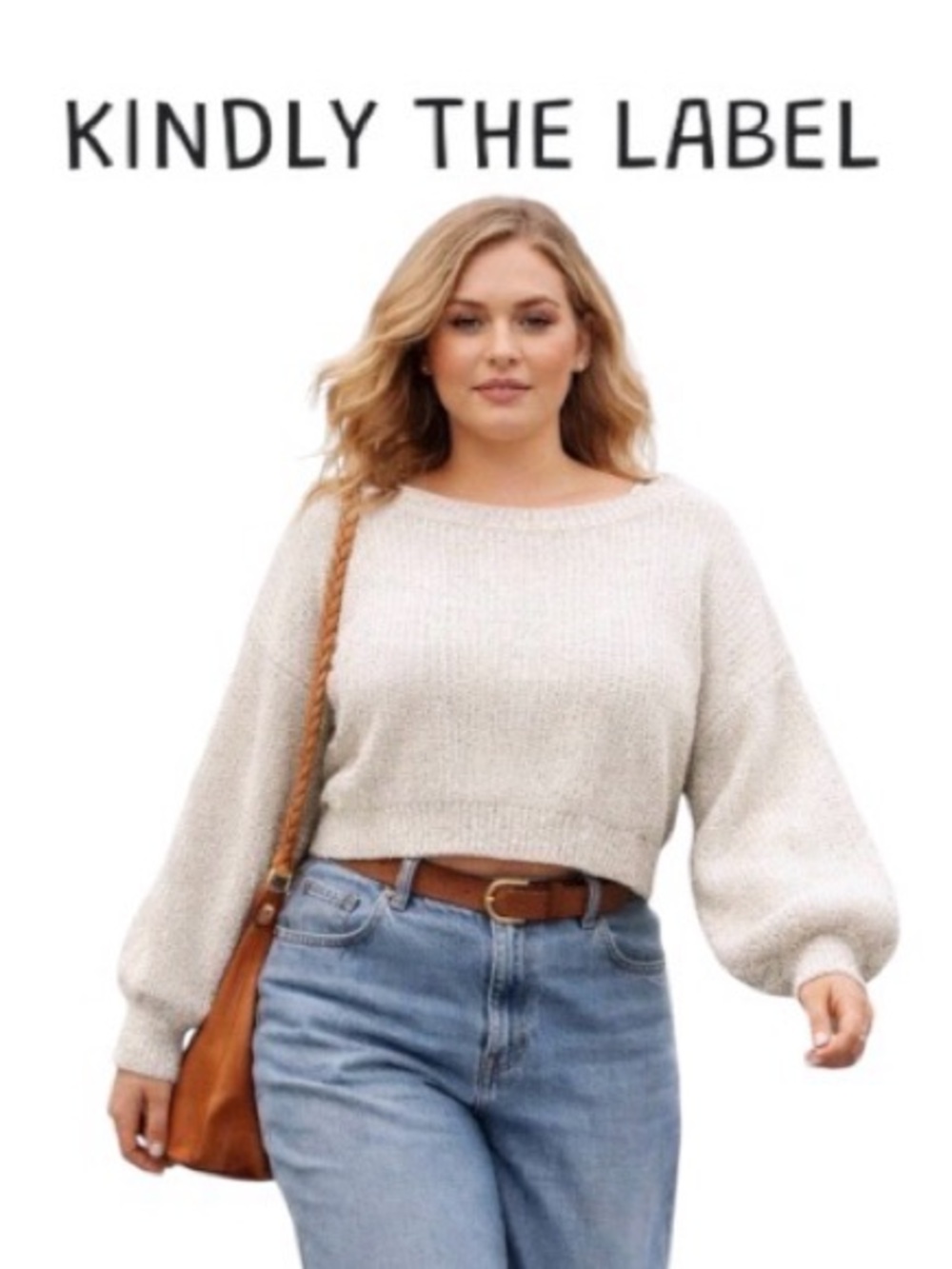 XL Slouchy Fit Cropped Cotton Sweater with Balloon Sleeves, Kindly the Brand.